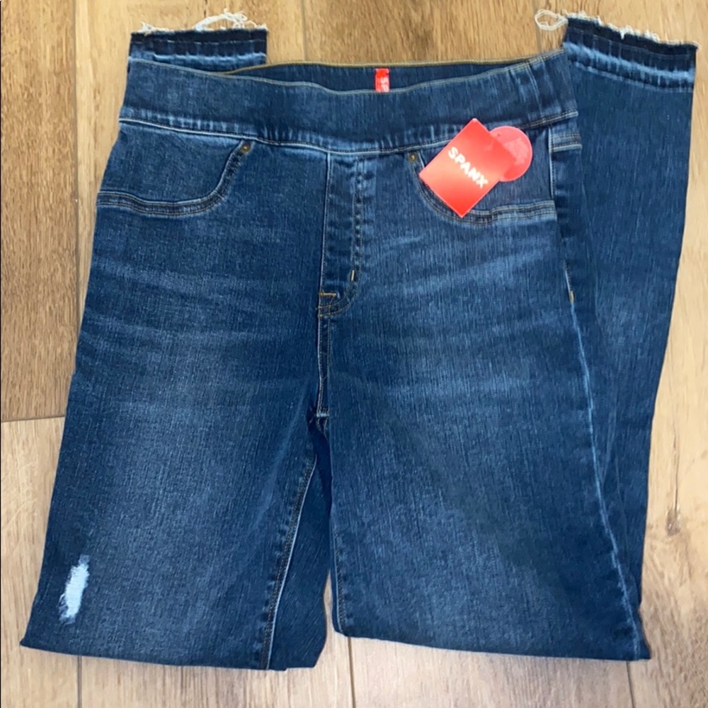 Spanx distressed skinny jeans medium wash